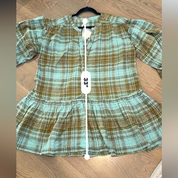 Free people Alexa Plaid Mini Dress XL Green and Brown bohemian boho NEW - Picture 11 of 11